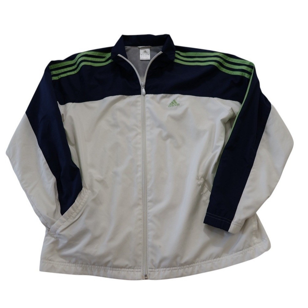 Adidas Vintage 2005 Men White Navy Blue Lime Green Windbreaker Jacket 525316 - Picture 2 of 12